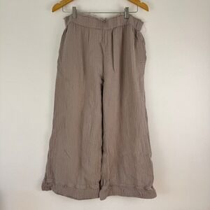 Carly Jean Los Angeles Gauze Wide Leg Cropped Pants Size L Taupe Boho Beach